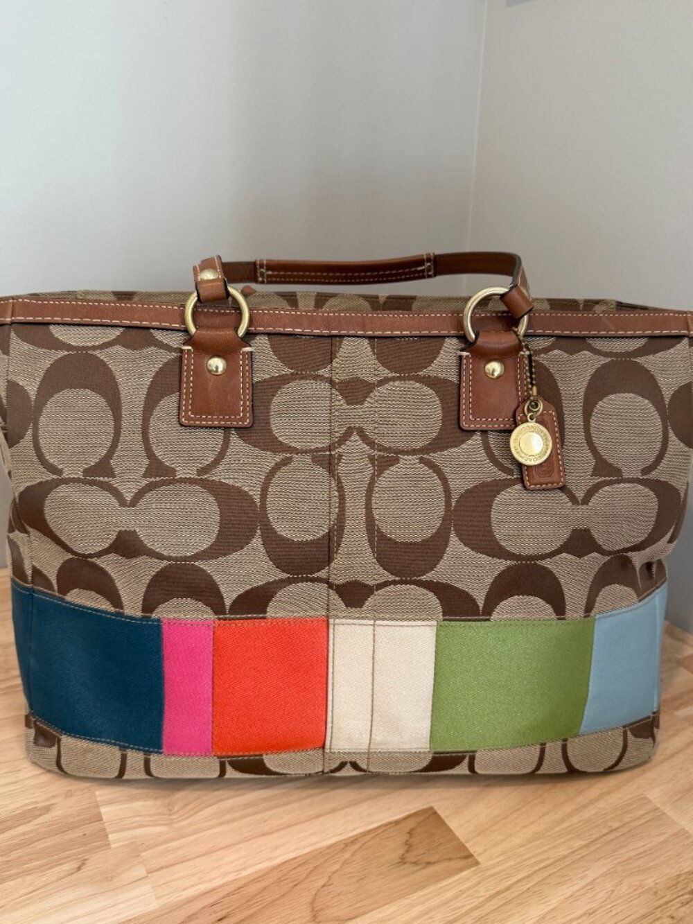 Vintage Y2K Coach 40540 Signature Multi-Color Stripe Tote/Diaper Bag